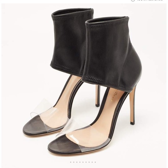 Gianvito Rossi Black Leather & PVC Booties Heels Size 38 - Picture 1 of 13